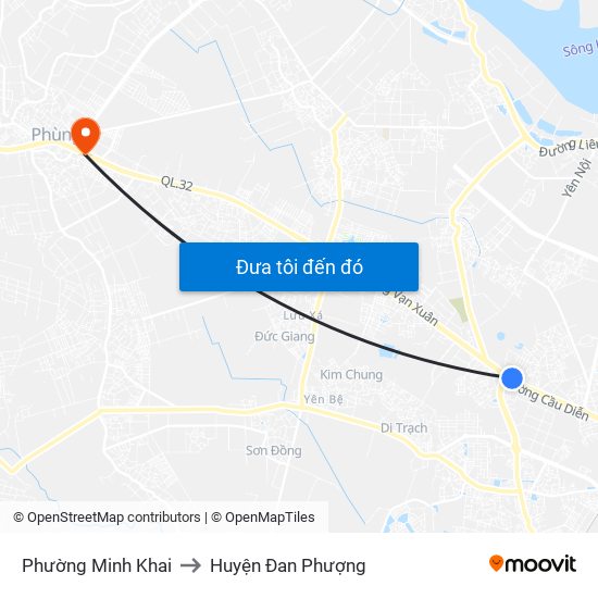 Phường Minh Khai to Huyện Đan Phượng map
