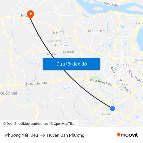 Phường Yết Kiêu to Huyện Đan Phượng map