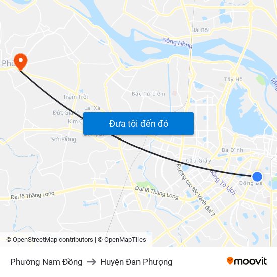 Phường Nam Đồng to Huyện Đan Phượng map