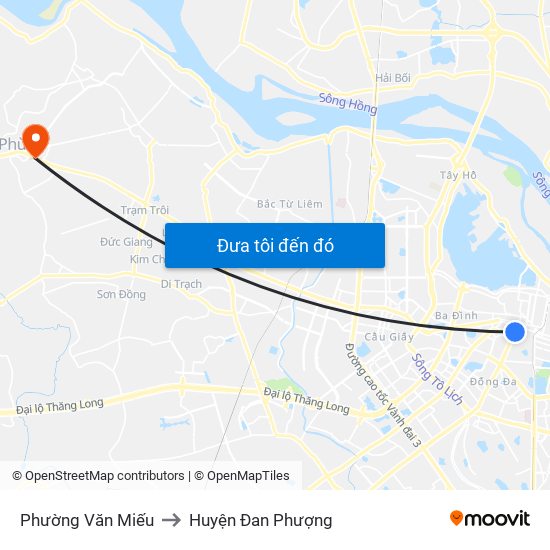 Phường Văn Miếu to Huyện Đan Phượng map