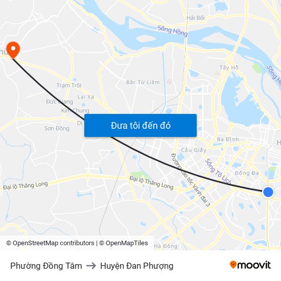 Phường Đồng Tâm to Huyện Đan Phượng map