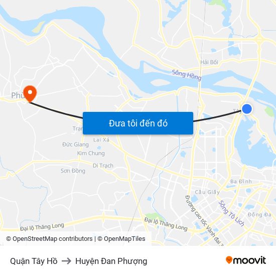 Quận Tây Hồ to Huyện Đan Phượng map