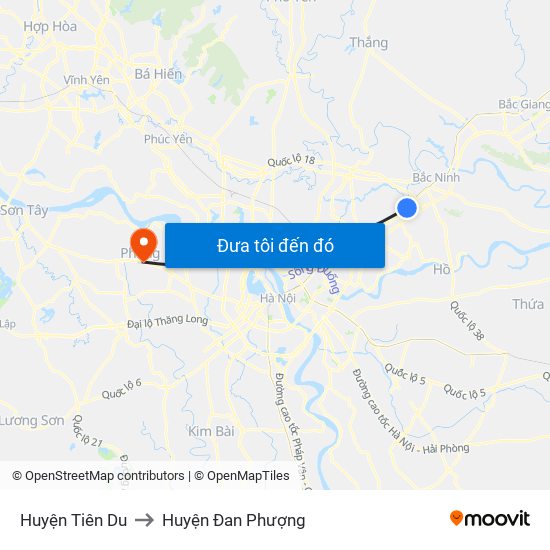 Huyện Tiên Du to Huyện Đan Phượng map