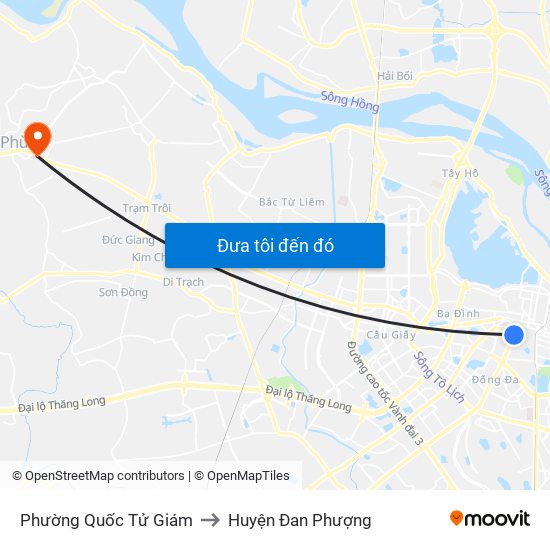 Phường Quốc Tử Giám to Huyện Đan Phượng map