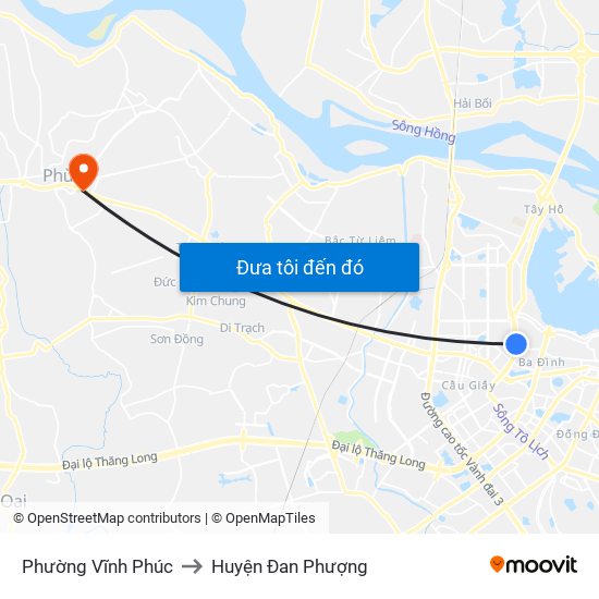 Phường Vĩnh Phúc to Huyện Đan Phượng map