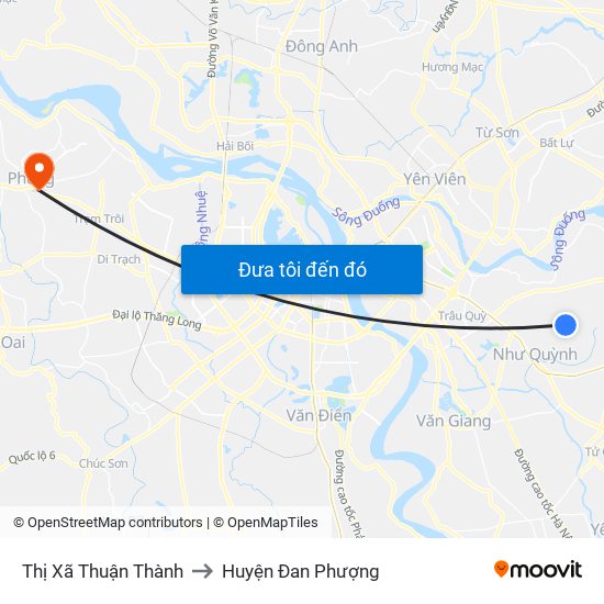 Thị Xã Thuận Thành to Huyện Đan Phượng map