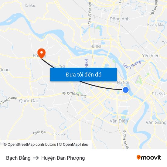 Bạch Đằng to Huyện Đan Phượng map