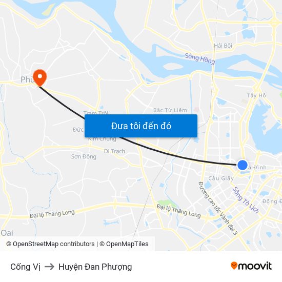 Cống Vị to Huyện Đan Phượng map