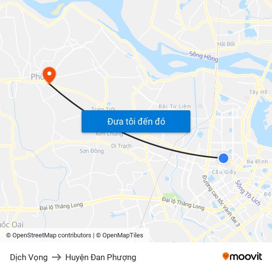 Dịch Vọng to Huyện Đan Phượng map