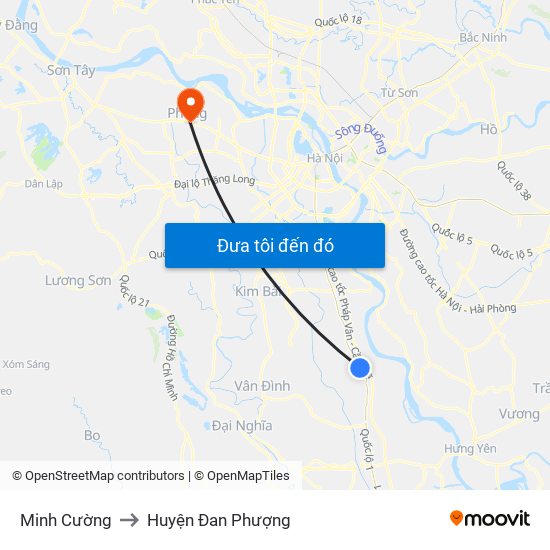 Minh Cường to Huyện Đan Phượng map
