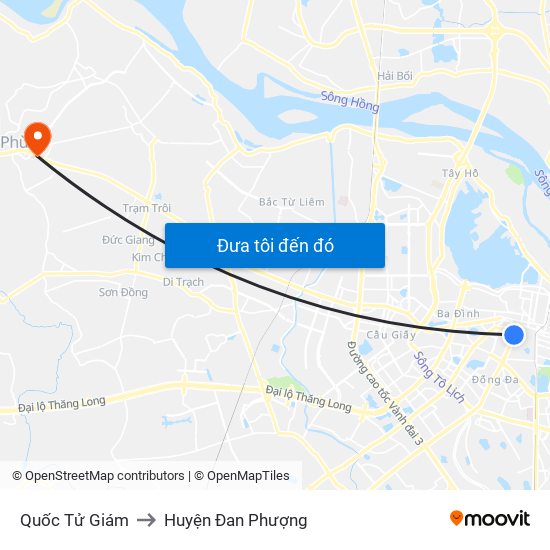 Quốc Tử Giám to Huyện Đan Phượng map