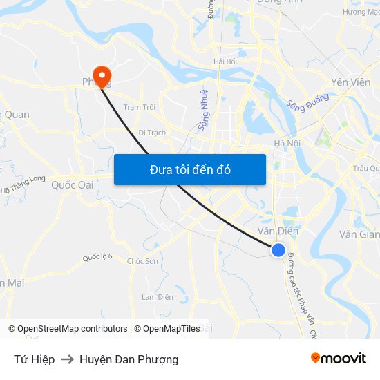 Tứ Hiệp to Huyện Đan Phượng map