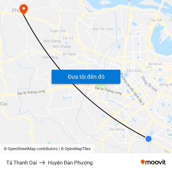 Tả Thanh Oai to Huyện Đan Phượng map