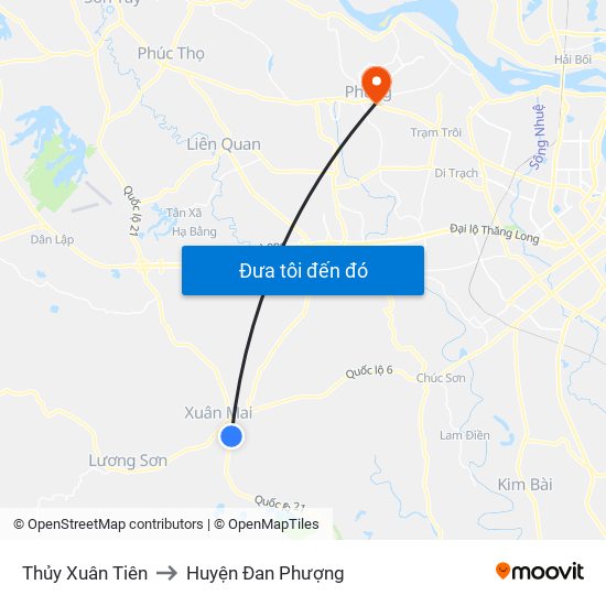 Thủy Xuân Tiên to Huyện Đan Phượng map
