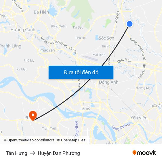 Tân Hưng to Huyện Đan Phượng map