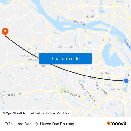Trần Hưng Đạo to Huyện Đan Phượng map