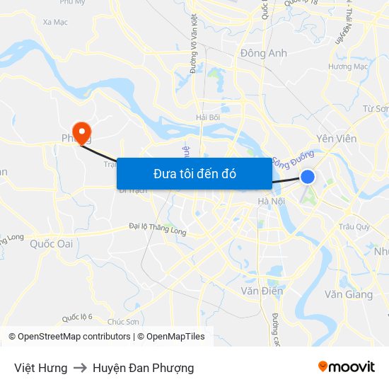 Việt Hưng to Huyện Đan Phượng map