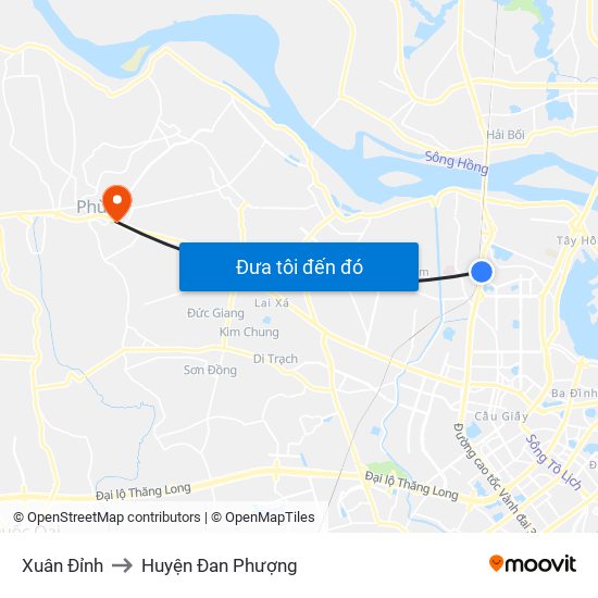 Xuân Đỉnh to Huyện Đan Phượng map