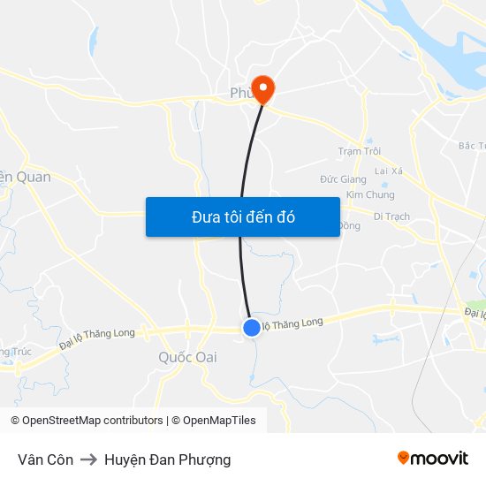 Vân Côn to Huyện Đan Phượng map