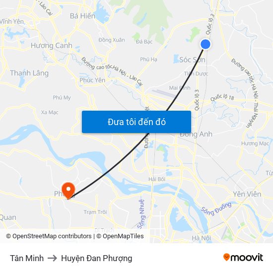 Tân Minh to Huyện Đan Phượng map