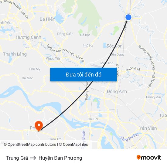 Trung Giã to Huyện Đan Phượng map