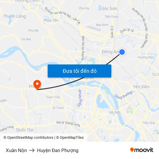 Xuân Nộn to Huyện Đan Phượng map