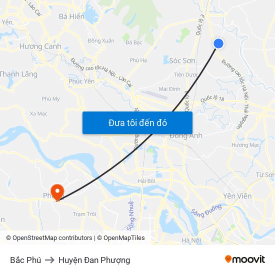 Bắc Phú to Huyện Đan Phượng map