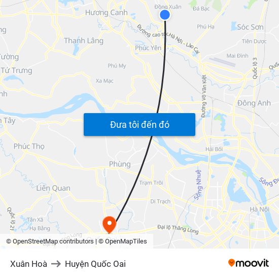 Xuân Hoà to Huyện Quốc Oai map