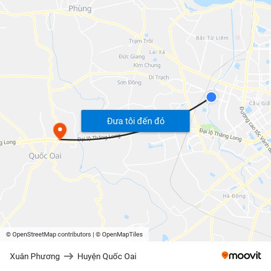 Xuân Phương to Huyện Quốc Oai map