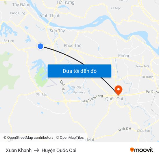 Xuân Khanh to Huyện Quốc Oai map