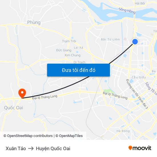 Xuân Tảo to Huyện Quốc Oai map