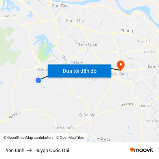Yên Bình to Huyện Quốc Oai map