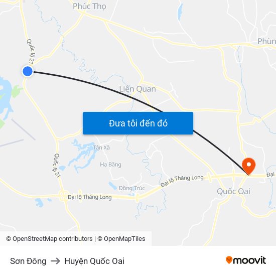 Sơn Đông to Huyện Quốc Oai map