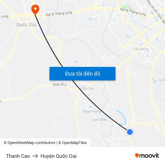 Thanh Cao to Huyện Quốc Oai map