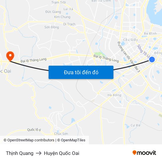 Thịnh Quang to Huyện Quốc Oai map