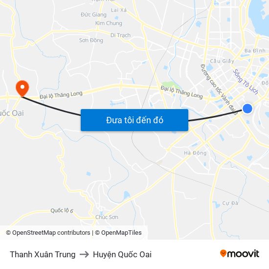 Thanh Xuân Trung to Huyện Quốc Oai map