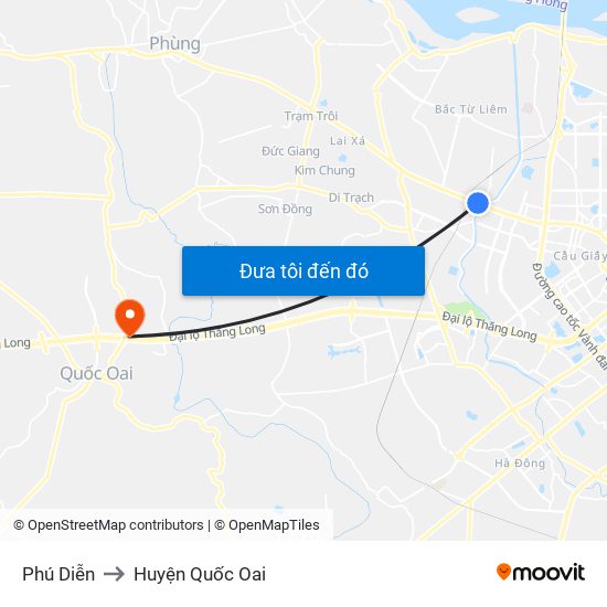 Phú Diễn to Huyện Quốc Oai map