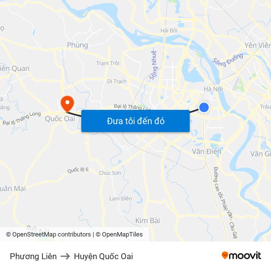 Phương Liên to Huyện Quốc Oai map