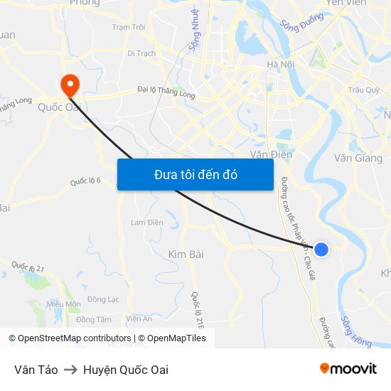 Vân Tảo to Huyện Quốc Oai map