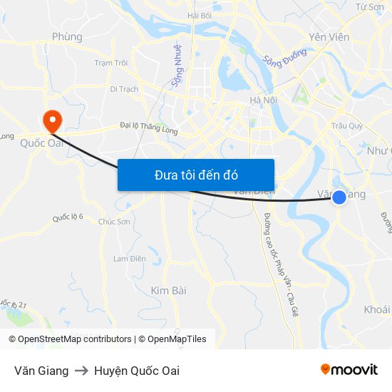 Văn Giang to Huyện Quốc Oai map