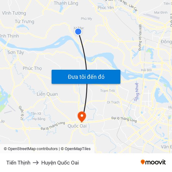 Tiến Thịnh to Huyện Quốc Oai map