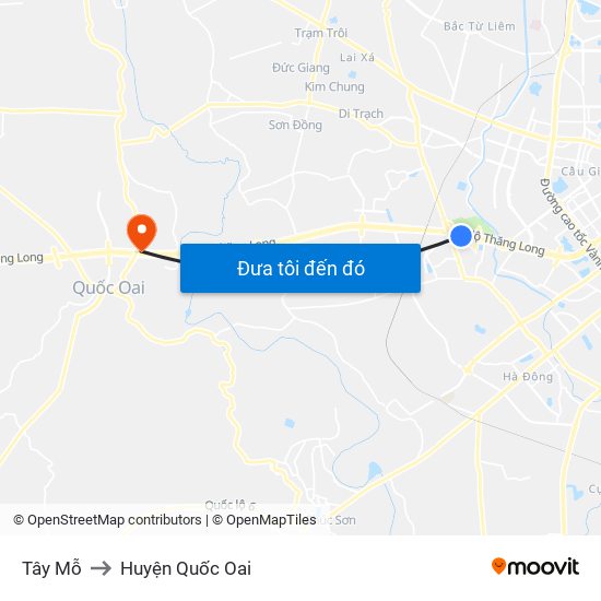 Tây Mỗ to Huyện Quốc Oai map