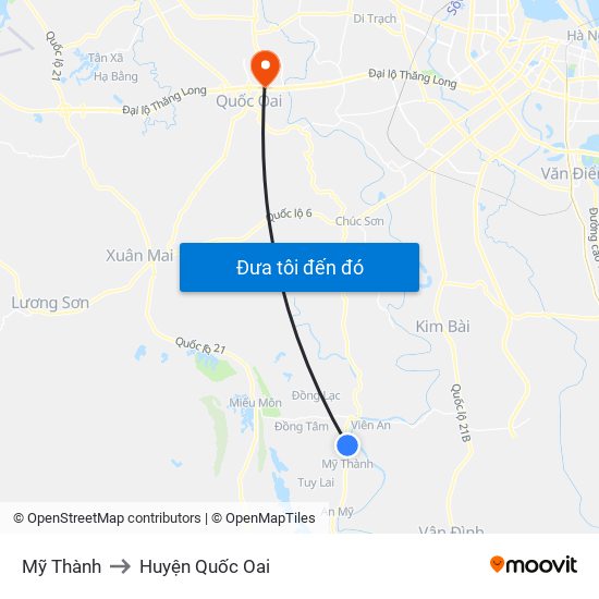 Mỹ Thành to Huyện Quốc Oai map