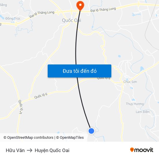 Hữu Văn to Huyện Quốc Oai map