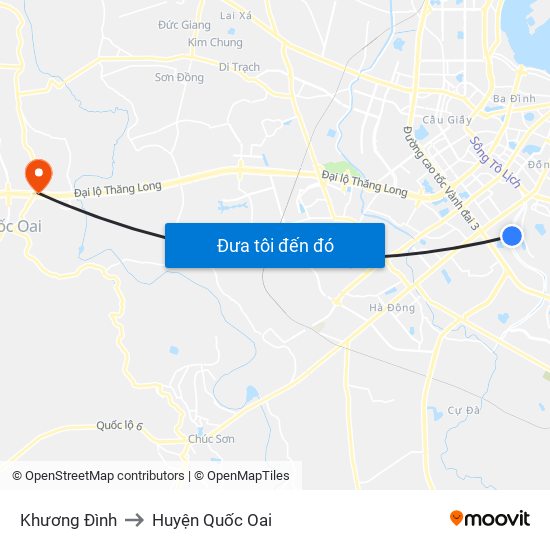 Khương Đình to Huyện Quốc Oai map
