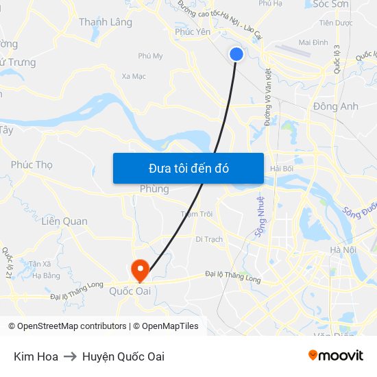 Kim Hoa to Huyện Quốc Oai map
