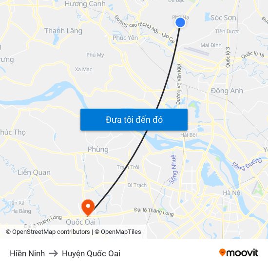 Hiền Ninh to Huyện Quốc Oai map