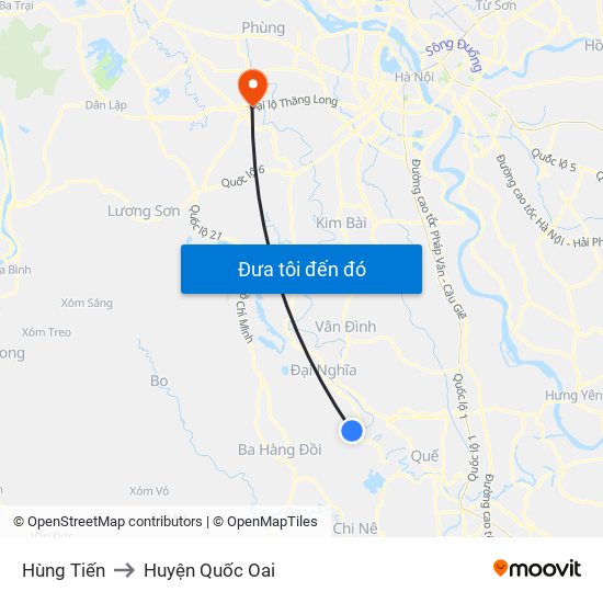 Hùng Tiến to Huyện Quốc Oai map