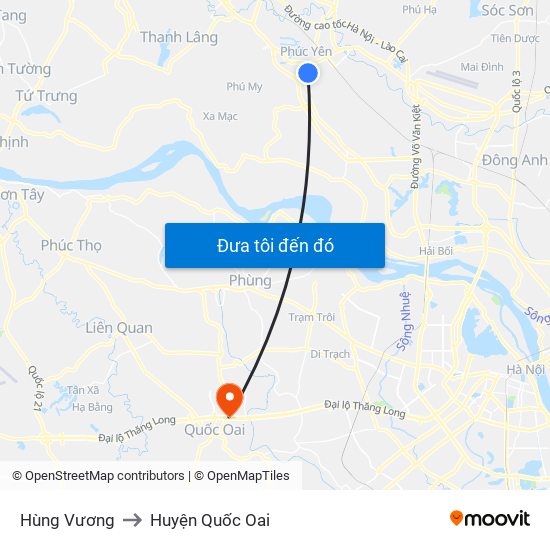 Hùng Vương to Huyện Quốc Oai map