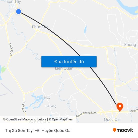 Thị Xã Sơn Tây to Huyện Quốc Oai map